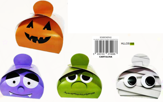 CAJA SORPRESA BOMBONERAS X12 UND - CALABAZA/ VAMPIRO/ MOMIA/ FRANKENSTEIN