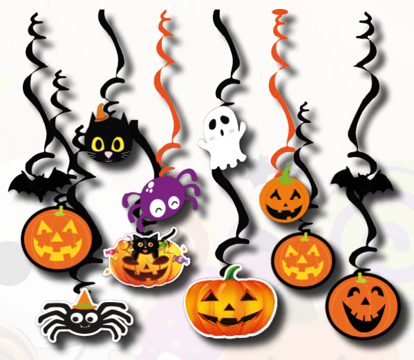 COLGANTES SEPERTINAS - MURCIELAGOS/ CALABAZAS - ARAÑAS/ FANTASMA X12 PZAS