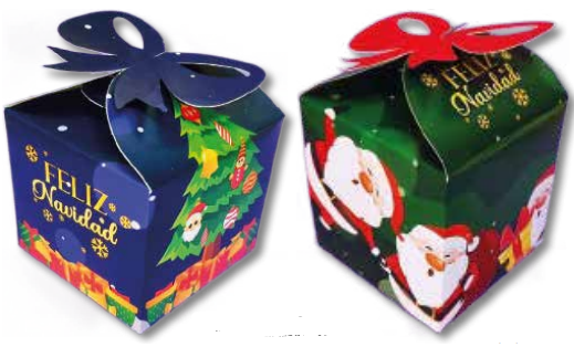 CAJA CARTULINA CON LAZO AZUL/VERDE X2 UNDS.