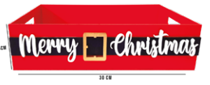 CAJA MDF 30X20X6 CM PINT. ROJO - MERRY CHRISTMAS CON CINTURON