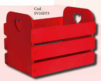 CAJA RECTANGULAR MDF 10X16.5X12 CM CON CORAZON EN LOS LATERALES - PINT. ROJO.