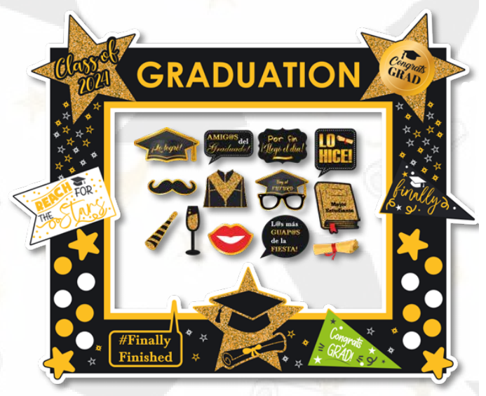 PHOTOBOOTH KRAFT 120X90 CM GRADUATION NEGRO/DORADO + PROPS