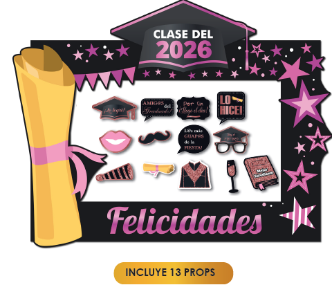 PHOTOBOOTH KRAFT 120X90 CM ORO ROSA / CLASES DEL 2026 + PROPS