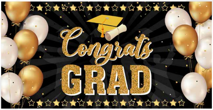 LONA DECORATIVA 50X100 CM CONGRATS GRAD - NEGRO/DORADO