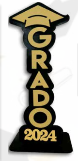 CENTRO DE MESA MDF 30X8 CM - GRADO 2026 NEGRO/ DORADO