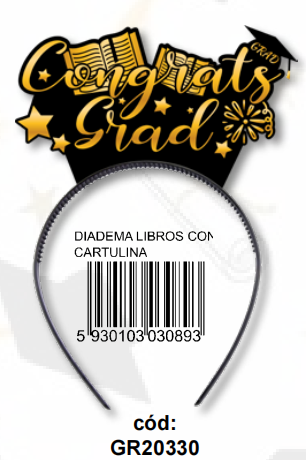 DIADEMA - LIBROS CONGRATS GRAD / DORADO X1