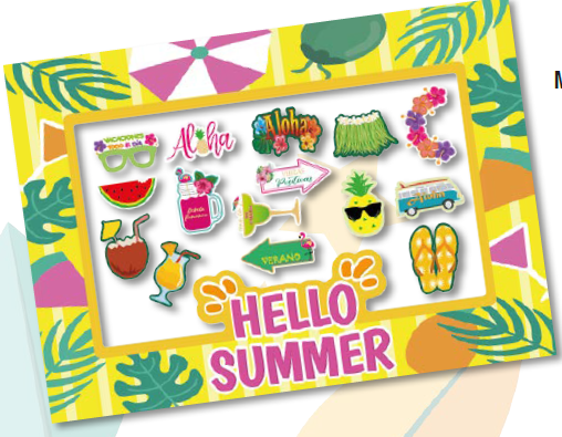 PHOTOBOOTH KRAFT 120X90 CM - HELLO SUMMER + PROPS X 12 UNDS