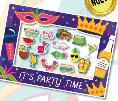 PHOTOBOOTH KRAFT 120X90 CM - IT´S PARTY TIME + PROPS X 12 UNDS