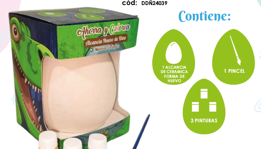 ALCANCIA HUEVO DE DINOSAURIO + KIT DE PINTURA