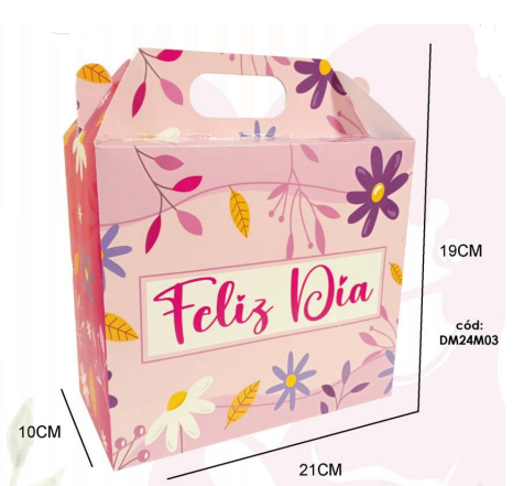 CAJA REGALO DE CARTULINA 21X19X10 CM ROSADA - FELIZ DIA