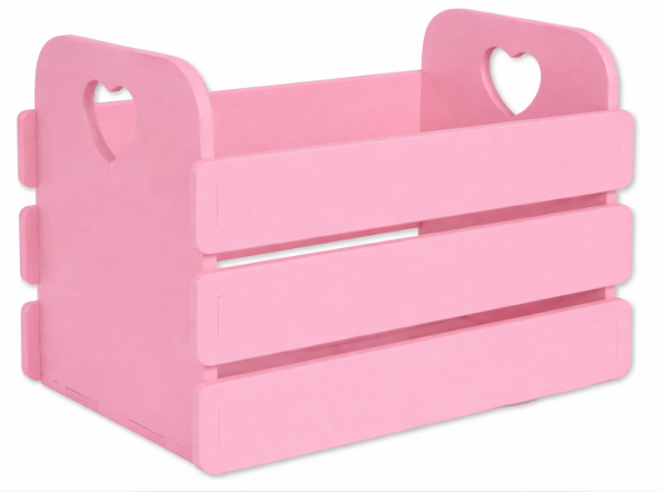 CAJA RECTANGULAR MDF 10X16.5X12 CM CON CORAZON EN LOS LATERALES - PINT. ROSADO