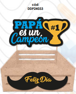 CAJA MDF 20X20X7 CM NATURAL CON LETREROS - PAPA ERES UN CAMPEON