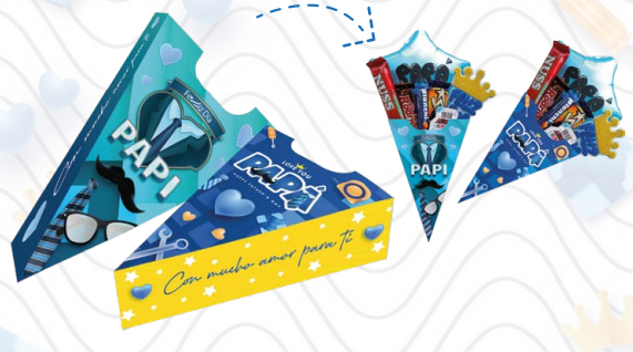 CAJA TRIANGULAR DE CARTULINA 27X18 CM - PAPI / PAPÁ X2 UNDS