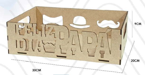 CAJA NATURAL MDF 30X20X9 CM - FELIZ DIA PAPÁ / MOSTACHO