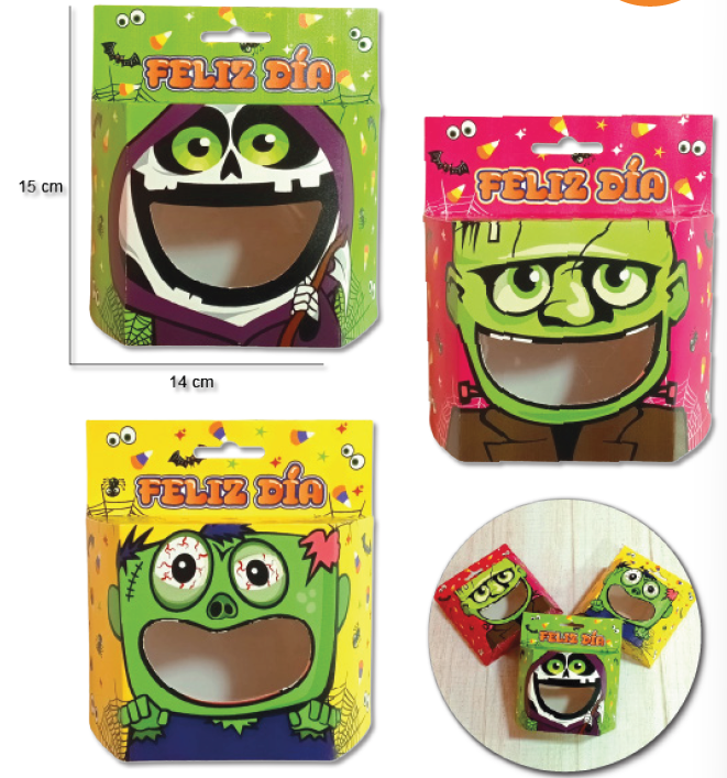 CAJA CARTULINA PARA DULCE VERDE / FUCSIA / AMARILLO FELIZ DIA X12UNDS