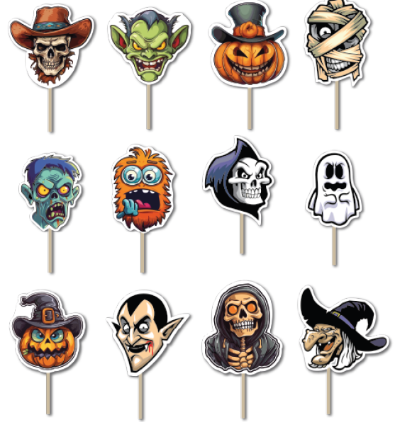 PROPS DE CARTULINA - CARAS DE HALLOWEEN X12 UNDS