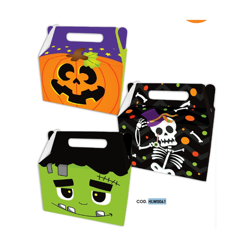 CAJA LONCHERA HALLOWEEN CALABAZA / CALAVERA / FRANKENSTEIN X 12UNDS.