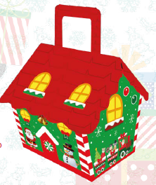 CAJA CARTULINA CASA GRANDE - PAPA NOEL / TECHO ROJO X 1 UND