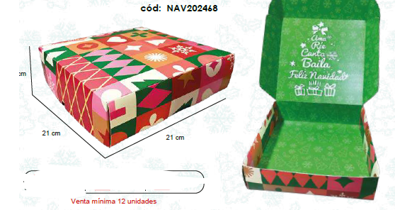 CAJA CARTULINA ARMABLE CON FRASE - AMA, RIE, CANTA, BAILA, FELIZ NAVIDAD / MULTICOLOR