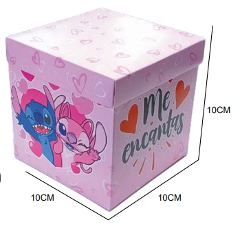 CAJA CARTULINA CUADRADA STITCH / ROSA X2 UNDS