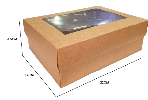 CAJA CARTULINA KRAFT RECTANGULAR CON TAPA X2 UND 22X17X6.5 CM + ACETATO