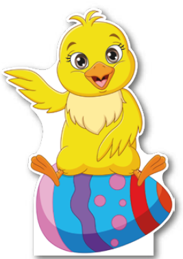 AFICHES 60 CM MDF - POLLITO AMARILLO Y HUEVO DE COLORES