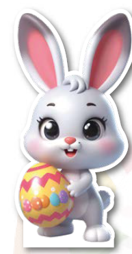 AFICHES 60 CM MDF - CONEJO CUERPO COMPLETO Y HUEVO AMARILLO