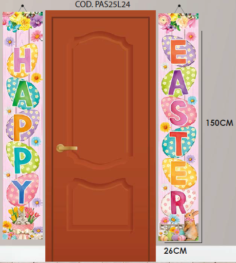 LONA DECORATIVA 26X150 CM - HAPPY EASTER Y FONDO ROSA X2 PIEZAS
