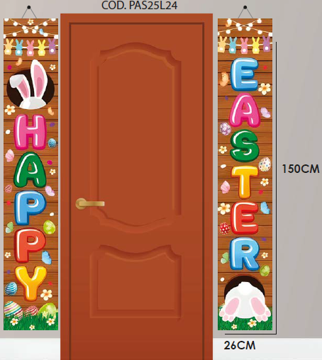 LONA DECORATIVA 26X150 CM - HAPPY EASTER CON FONDO CAFÉ X2 PIEZAS