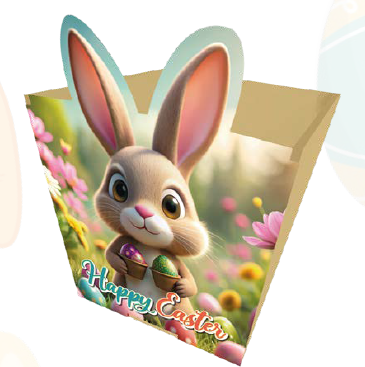 CAJA DE PERSONAJE 10X10CM MDF - PASCUA - CONEJO/ FONDO CON FLORES