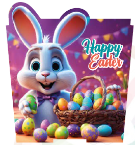 CAJA DE PERSONAJE 10X10CM MDF - PASCUA - CONEJO/ FONDO MORADO