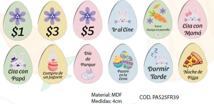 FICHAS DE PASCUA MDF 4CM - SURTIDOS