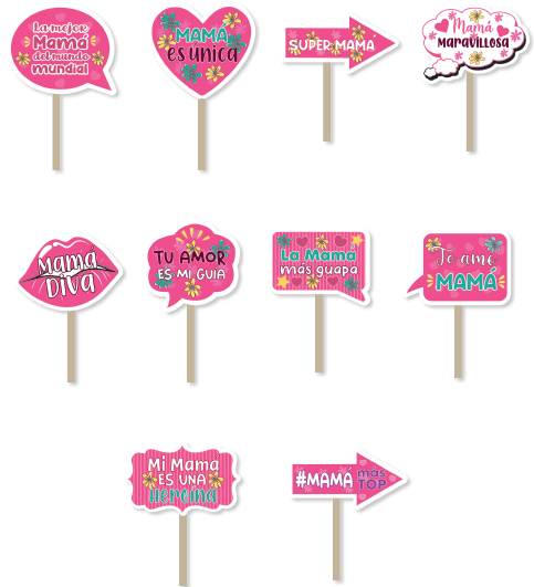 PROPS CARTULINA FELIZ DIA MAMA X 10 UNDS