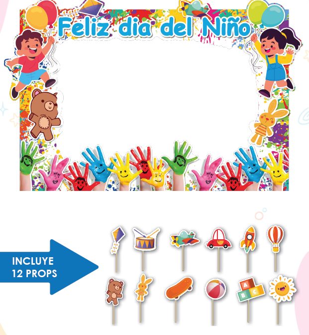 PHOTOBOOTH 1200X90 CM KRAFT - FELIZ DIA DEL NIÑO - + 12 PROS