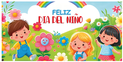 LONA DECORATIVA 100X50CM - FELIZ DIA DEL NIÑO / NIÑOS Y FLORES