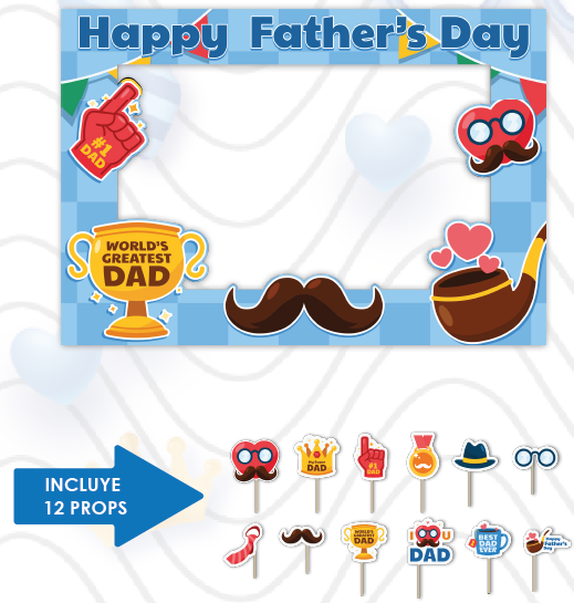 PHOTOBOOTH KRAFT 120X90 CM - HAPPY FATHER´S DAY / PIPA- COPA Y BIGOTE + 12 PROPS