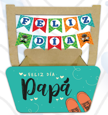 CAJA MDF 19X20X25 CM GUINDOLA / FELIZ DIA PAPA / TURQUESA