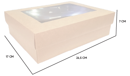 CAJA CARTULINA BLANCA RECTANGULAR CON TAPA 26.5X17X7 CM + ACETATO