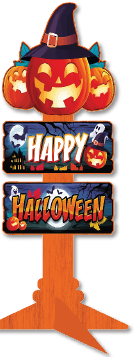 SEÑALETICA MDF 60 CM - CALABAZAS / HAPPY HALLOWEEN