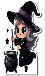 AFICHE 60 CM KRAFT - BRUJA CON CALDERO Y ESTRELLAS