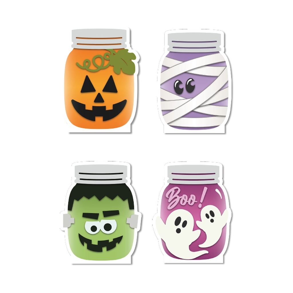 JUEGO X4 DE AFICHES 30 CM MDF - CALABAZA- MOMIA- FRANKENSTEIN- BOO