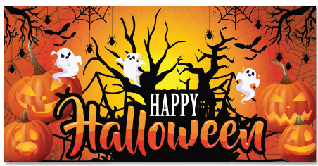 LONA DECORATIVA 100X50 CM - MOD1 / HAPPY HALLOWEEN - FONDO NARANJA