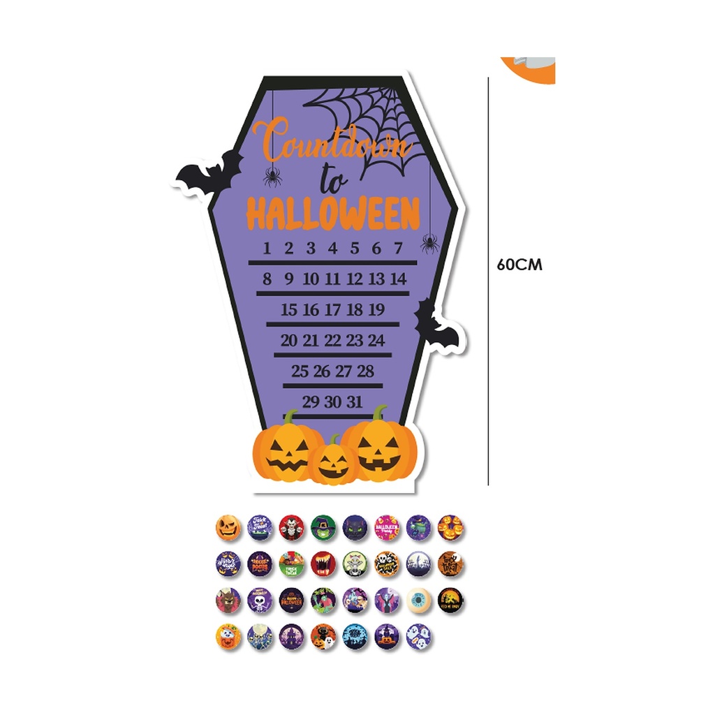 CONTEO REGRESIVO 60 CM MDF - HALLOWEEN + 31 STICKERS ADHESIVOS