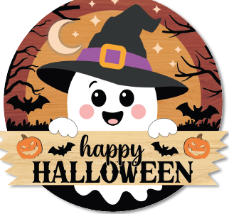 COLGANTES 40 CM MDF - FANTASMA CON SOMBRERO