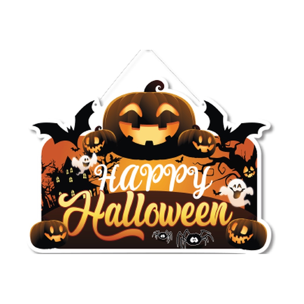 COLGANTES 39x28 CM MDF - HAPPY HALLOWEEN / CALABAZAS - FONDO NARANJA