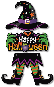 COLGANTES 23x42 CM MDF - GORRO DE BRUJA / HAPPY HALLOWEEN