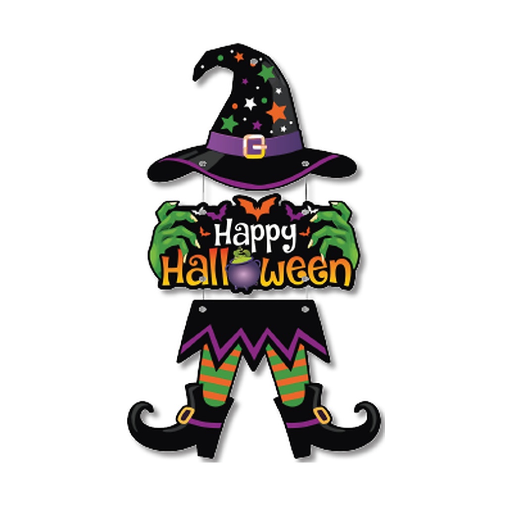 COLGANTES 23x42 CM MDF - GORRO DE BRUJA / HAPPY HALLOWEEN