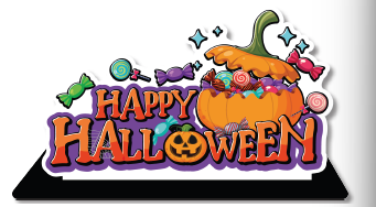 CENTRO DE MESA 37X20 CM MDF - HAPPY HALLOWEEN CALABAZA / CARAMELOS