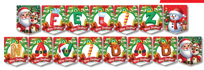 GUIRNALDA JUMBO CARTULINA - FELIZ NAVIDAD PAPANUEL Y RENO 2025