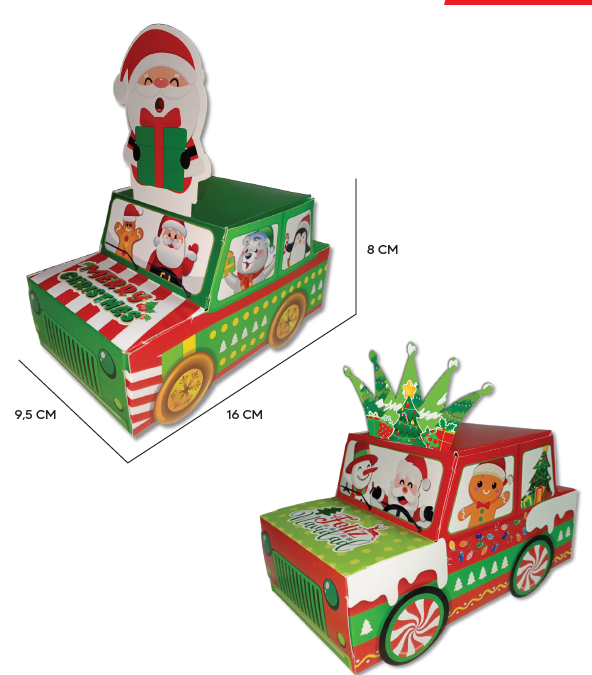 CARRO SORPRESA CARTULINA - NAVIDEÑO VERDE/ ROJO X10 UNDS